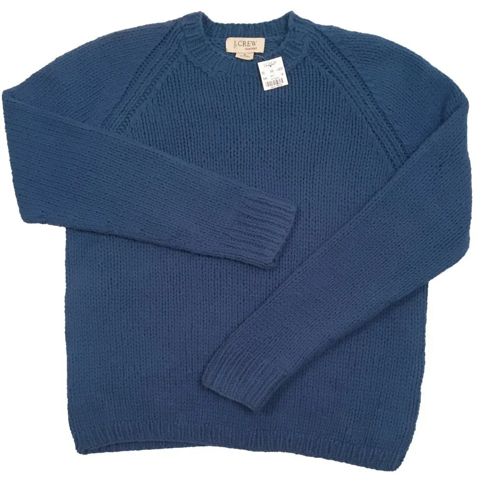 NEW Vintage J Crew Hand Knit Sweater! Blue Crew Neck Heavier Weight Wool